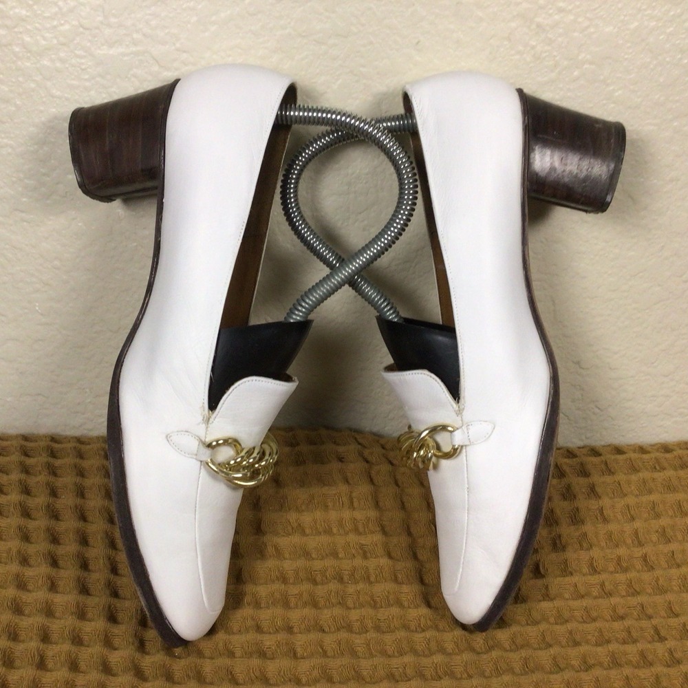 Vintage Hermes Paris I. MAGNIN Womens Sz 8 2A Shoes White Gold Heels Loafers - Picture 6 of 7